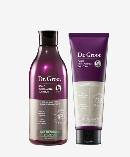 Dr. Groot Scalp Revitalizing Solution Thickening Essentials Duo – Biotin shampoo and conditioner for thicker, healthier hair.