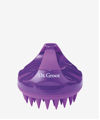 A purple Dr.Groot Premium Scalp Cleansing Brush on a white background